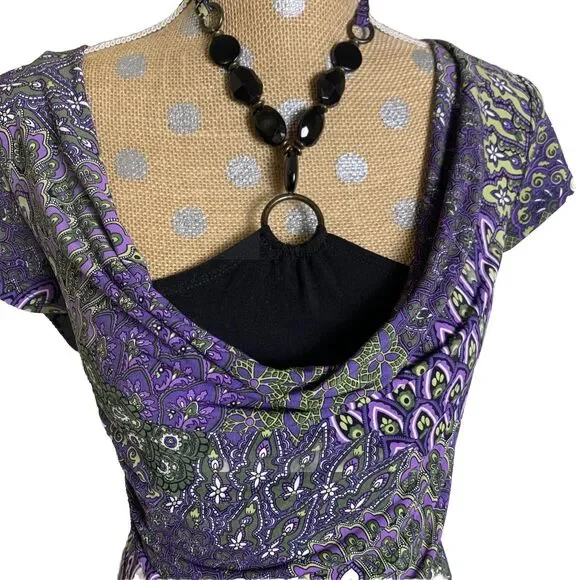 Vintage Y2K Purple Floral Top Tunic Embellished Retro Fairy Goth Medium - Picture 2 of 13